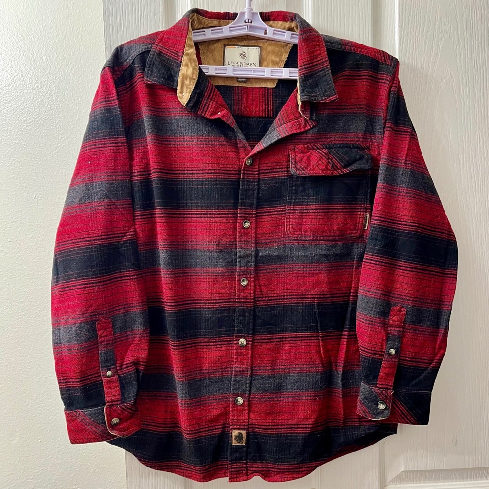 Legendary Whitetails Buck Camp Flannel‎ Shirt Mens Large Cabin Fever Red Plaid